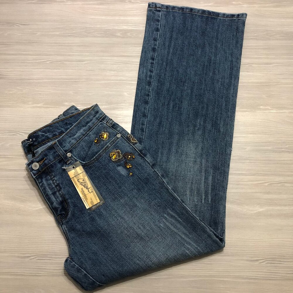 Clash Jeans USA Co Embroidered Faux Rhinestone Bootcut Blue Womens Jr Size 13 - Picture 11 of 15